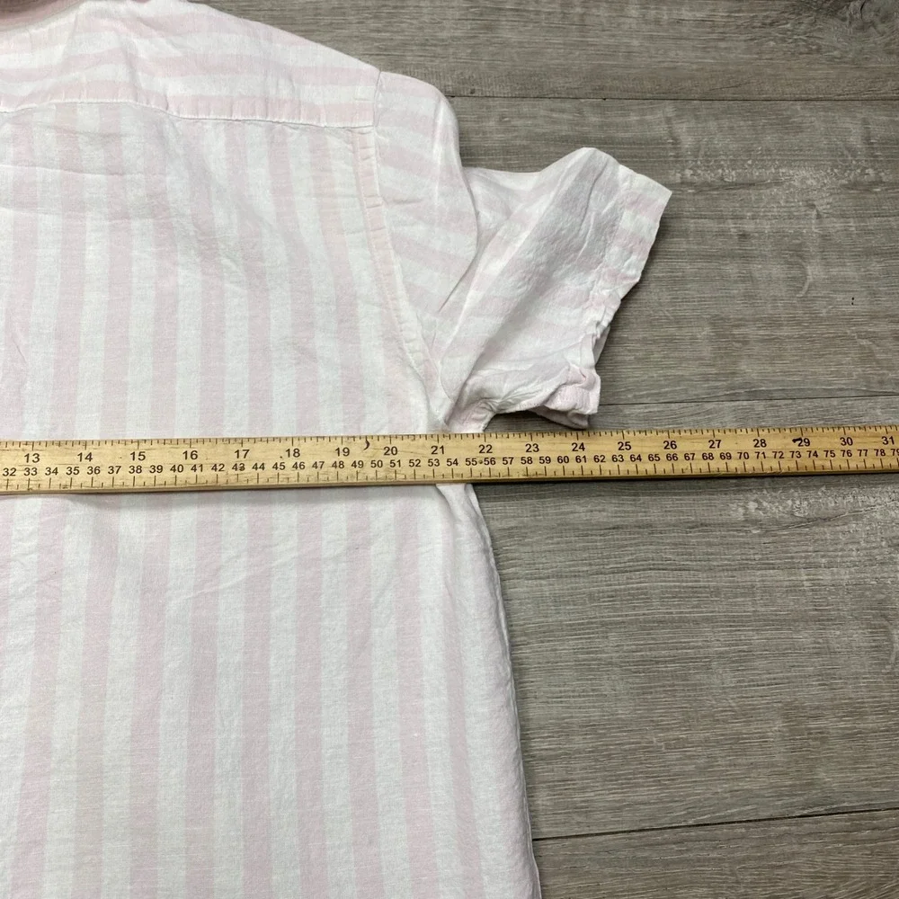Banana Republic Linen Cotton Shirt Mens Large Slim Fit Pink Stripe Short Sleeve
